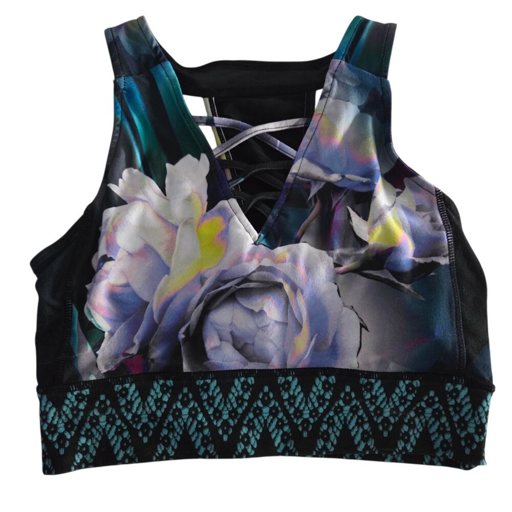 Nanette Lepore XS Ascending Bloom Criss Cross Crop Top Yoga Pilates Floral